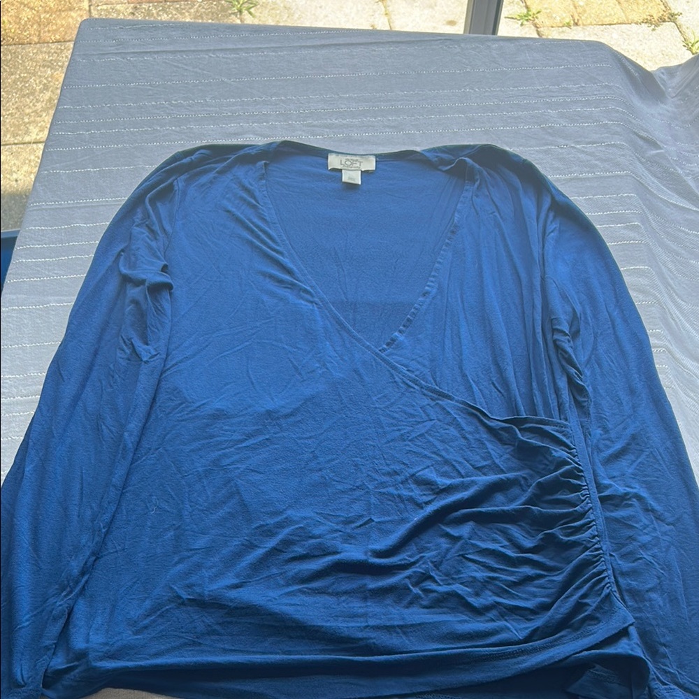 Blue Long Sleeve Wrap Top